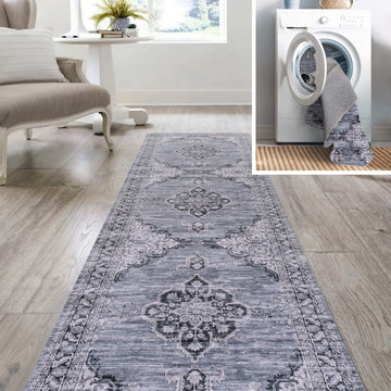 Wincer Chenille Cottage Medallion Machine-washable Area Rug